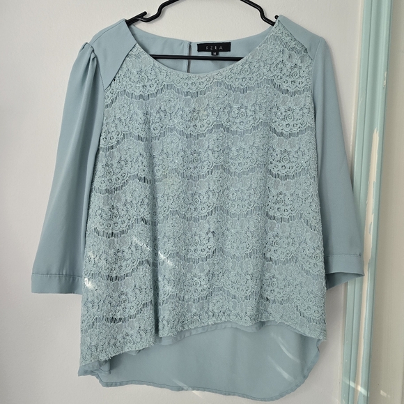 Ezra Elegant Lace Women Top in Light Blue Size M - Picture 4 of 6